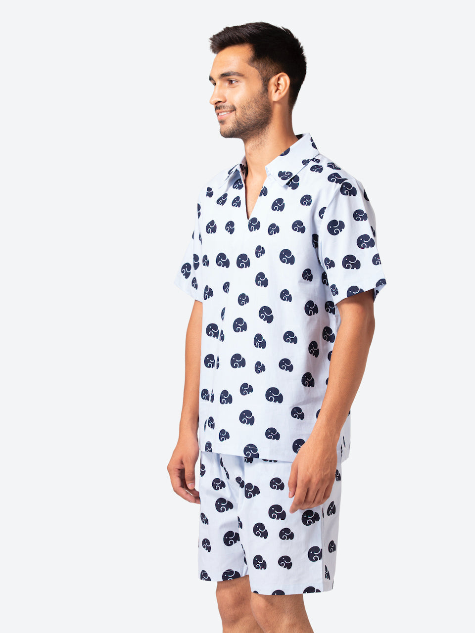 Men printed Black Lining Stylish Night Suit Set Shorts with Shirt Sleepwear  Men's